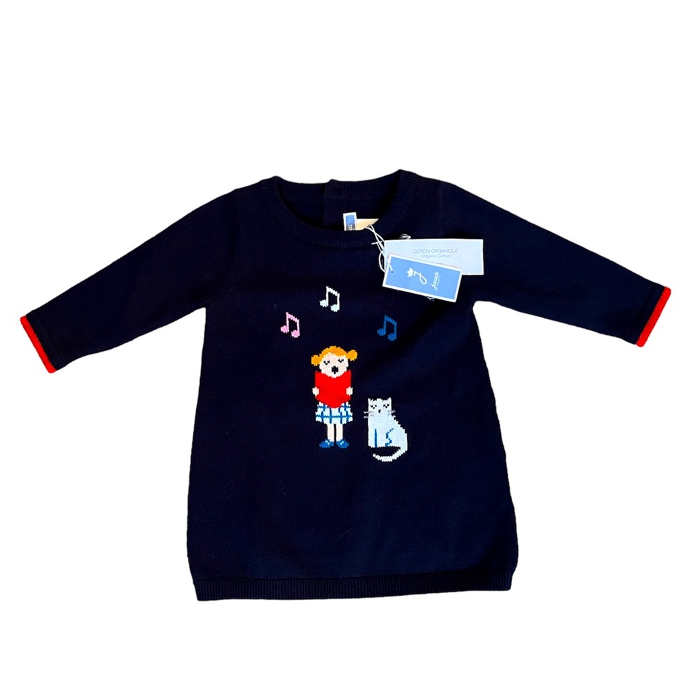 New! Jacadi 6 month Navy Sweater Dress